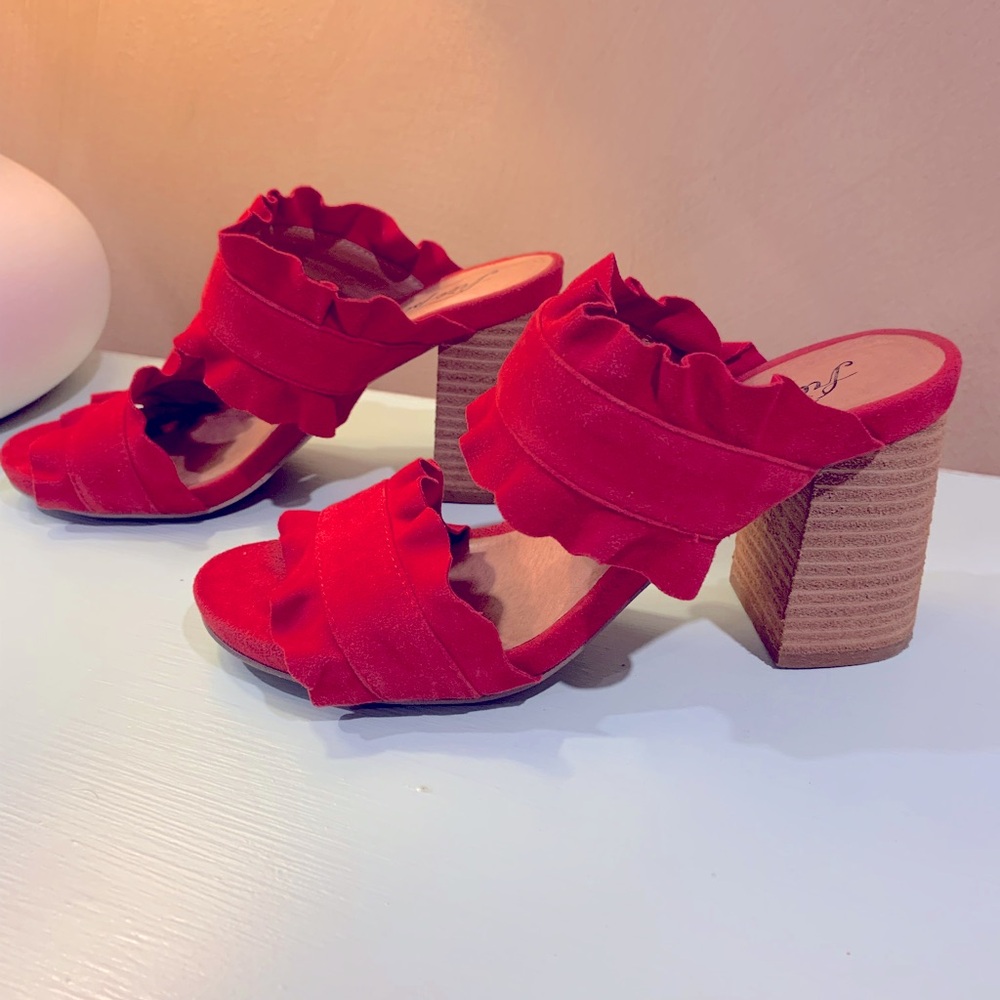 Free People Red Ruffle slides